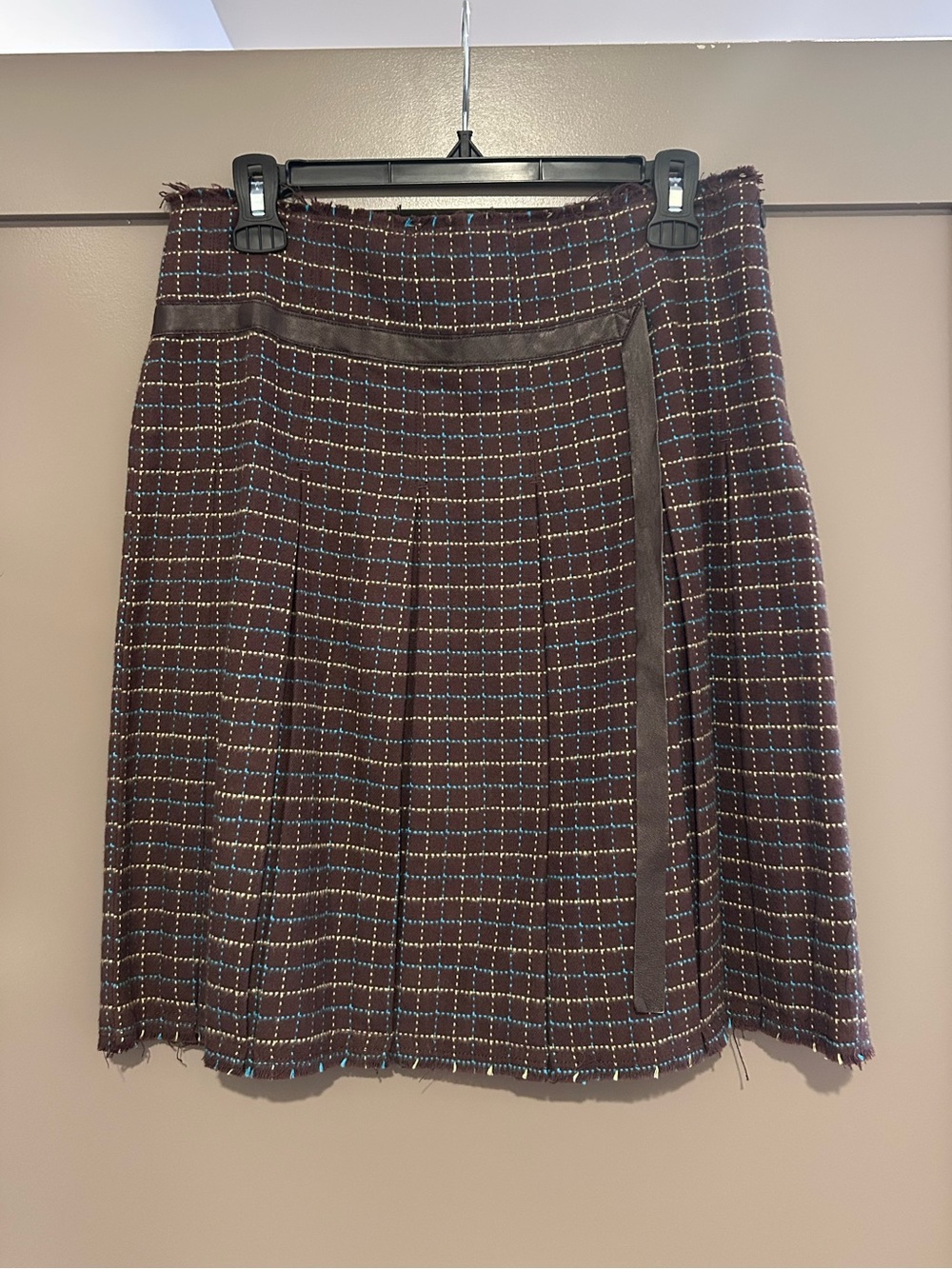 NWT Free People brown and blue skirt with tie belt